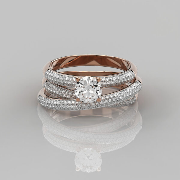 Solid Rose Gold Solitaire Stone Engagement Ring With Cross Stacking Band