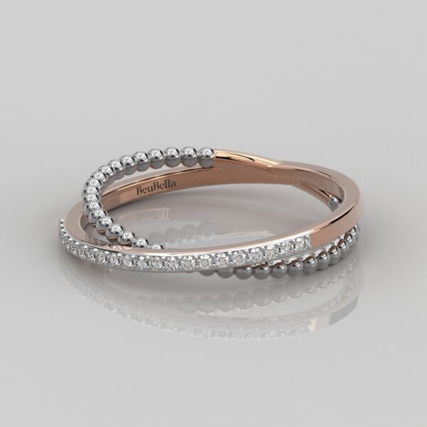 Solid Two Tone Gold Cross Pattern Pave Ring