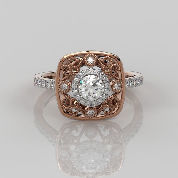 Solid Rose Gold Vintage Style Halo Engagement Ring