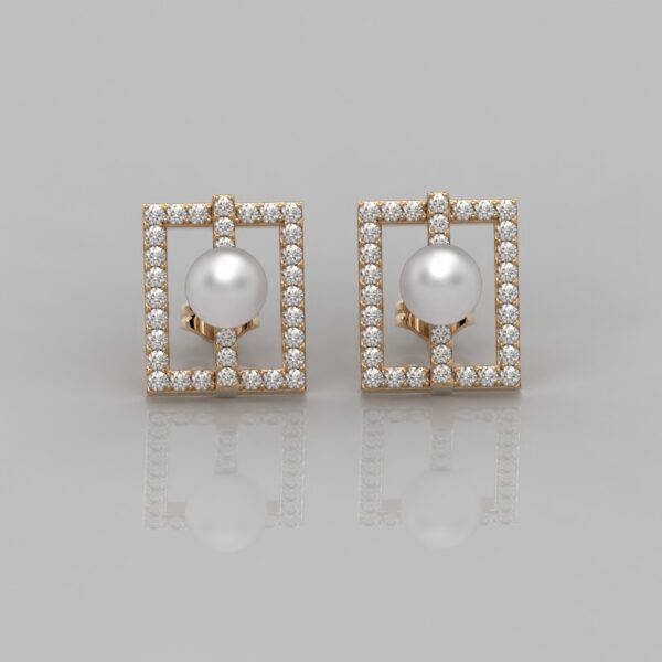 Solid Gold 0.45 Ct Round Diamond and Pearl Stud Earrings