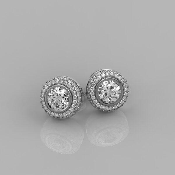 Solid Gold 0.75 Ct Solitaire Round Diamond Pavé Stud Earrings
