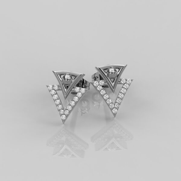Solid Gold 0.09 Ct Round Diamond Mountain Pattern Triangle Stud Earrings
