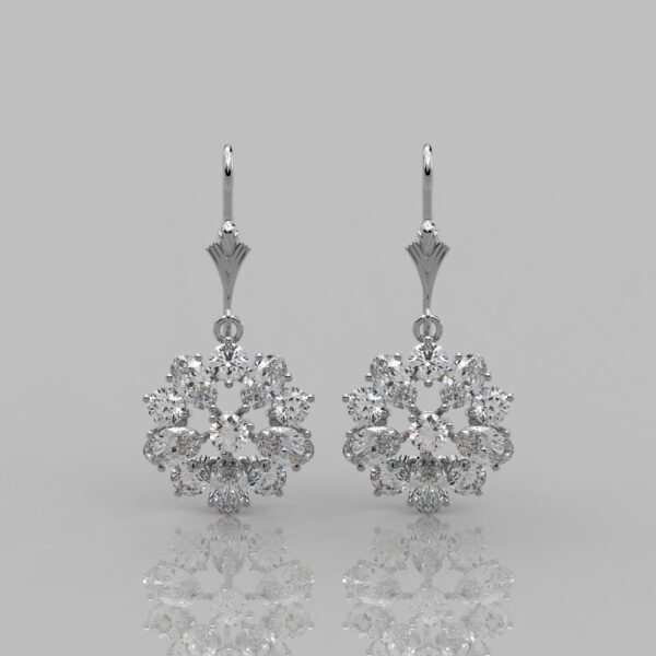 Solid Gold 4.37 Ct Oval and Round Diamond Floral Drop Earrings