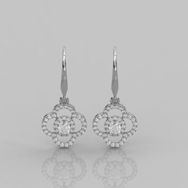 Solid Gold 0.25 Ct Round Center Diamond Floral Drop Earrings